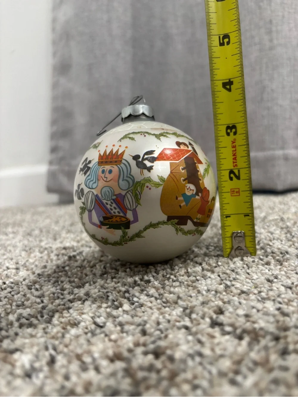 Vintage Corning Glass Whimsical Nursery Rhymes Round Multicolor Glass Ornament